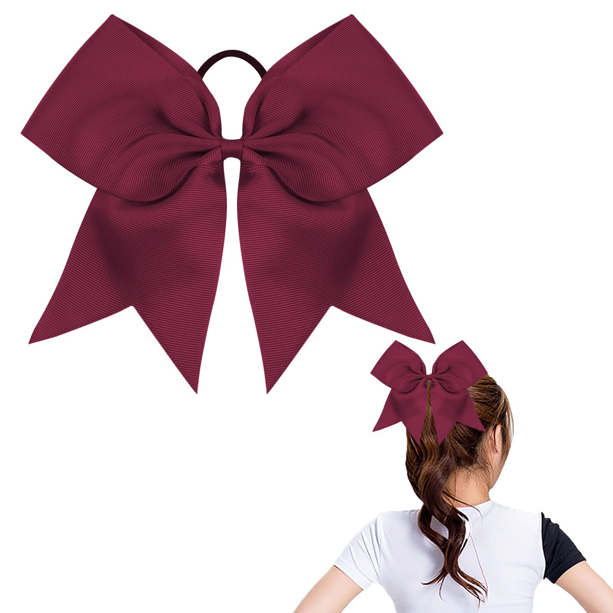 OAOLEER Maroon 8&quot; Jumbo Cheer Bow Ponytail Holder - Handmade Hair Accessory for Girls & Women