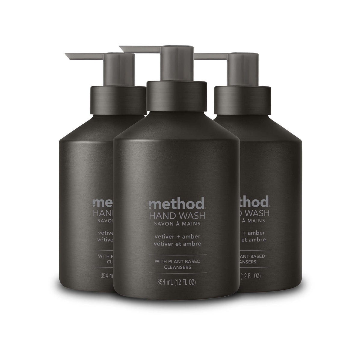 Method Gel Hand Soap, Vetiver + Amber, 12 Oz, Biodegradable Formula, Reusable Aluminum Bottle