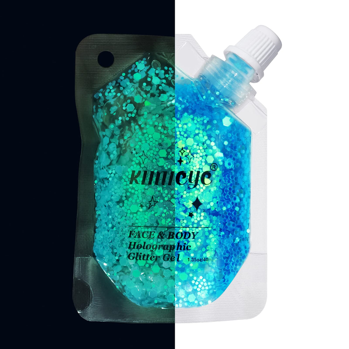 Kimieye Holographic Face Glitter Gel - Luminous Blue Body Shimmer For Rave & Festival, 1.35Oz