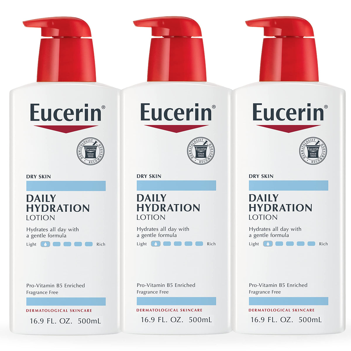 Eucerin Daily Hydration Body Lotion, Unscented, Sunflower Oil, 16.9 Fl Oz, Pack Of 3