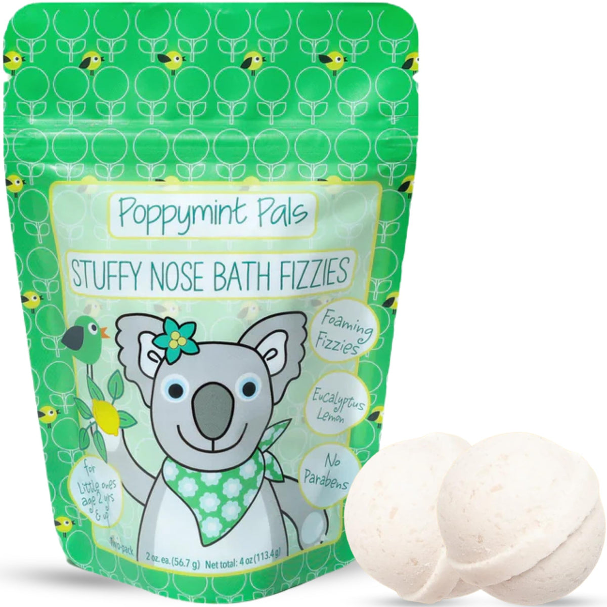 Laki Naturals Poppymint Pals Eucalyptus Lemon Bath Fizzies For Kids - 2 Count Soothing Soak