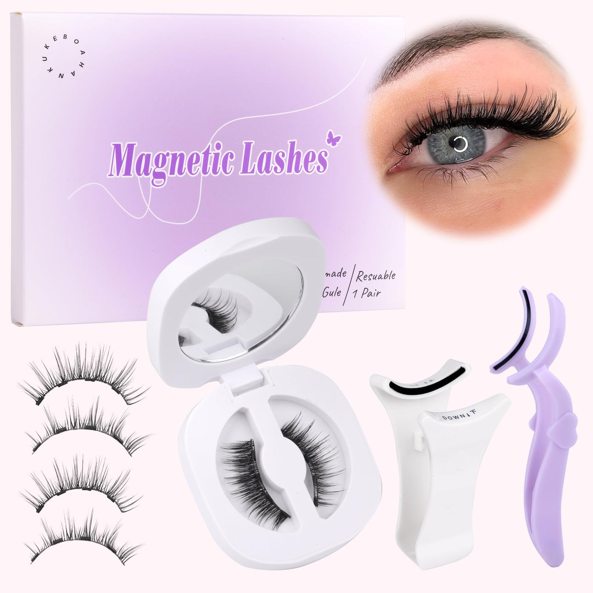 Magnetic Eyelashes By Boahankuke - Reusable Half Eye Lashes With 2 Applicators, No Glue, No Ey