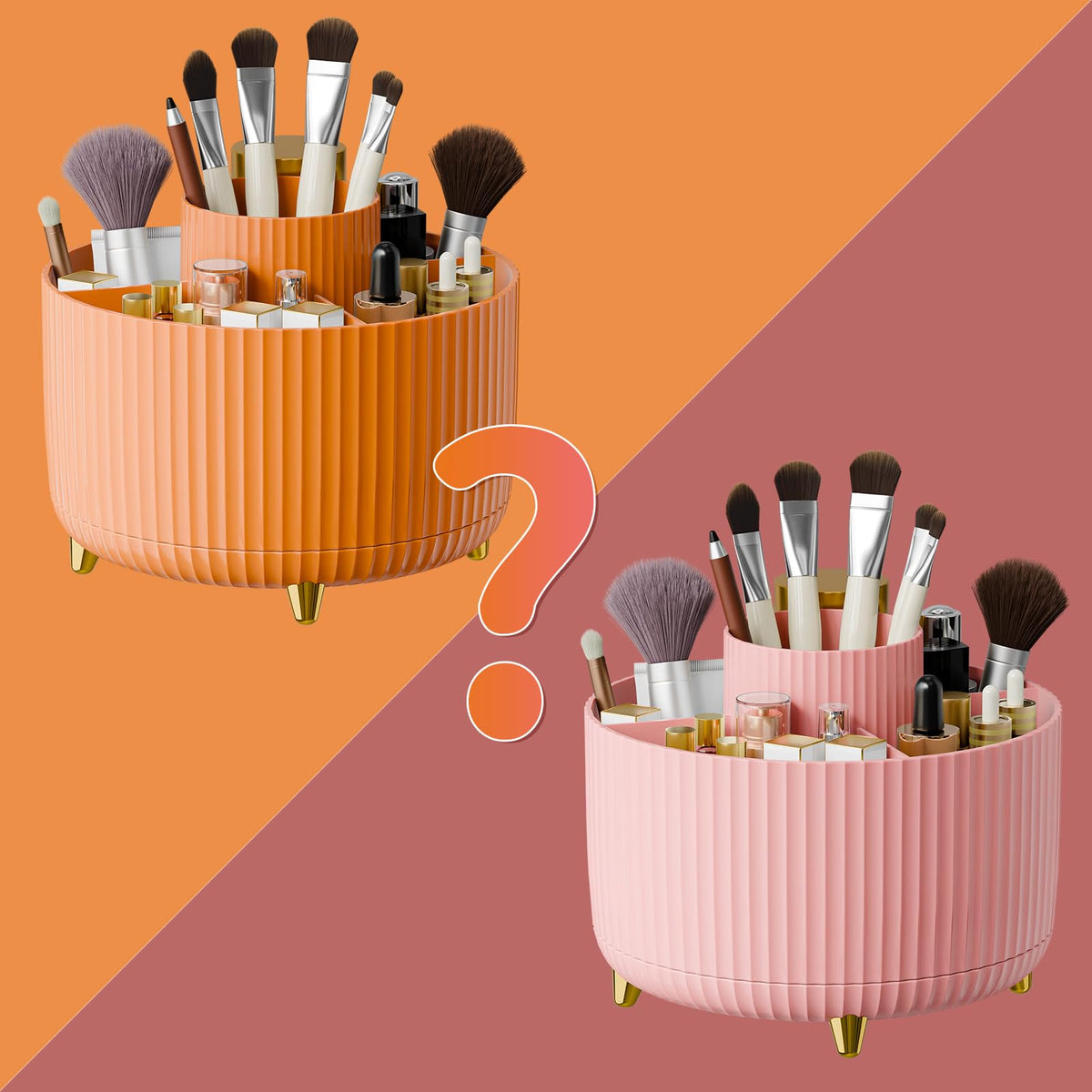 Fanado 360° Rotate Makeup Brush Holder Organizer - Orange Pink Vanity & Bathroom Storage