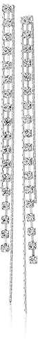 Guess Silver Crystal Rhinestone Linear Drop Earrings - One Size Metal Jewelry