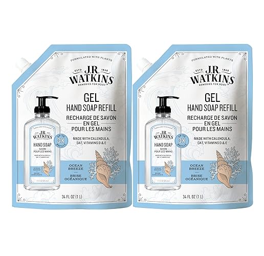 J.R. Watkins Ocean Breeze Gel Hand Soap Refill Pouch, 34 Fl Oz, 2 Pack, Usa Made, Cruel