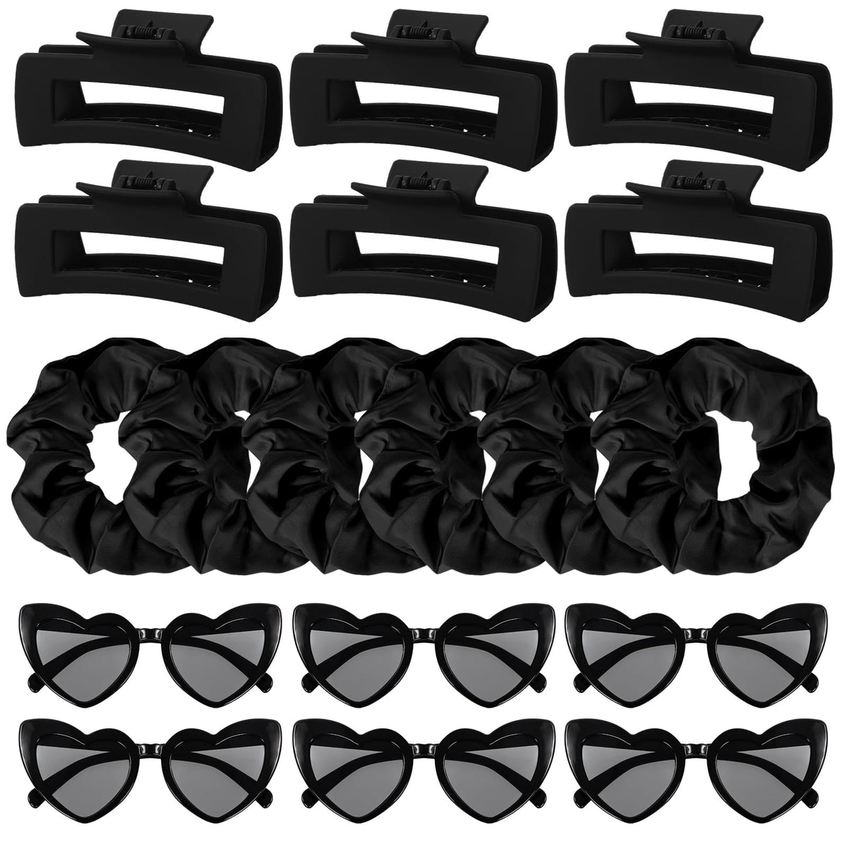 Whaline 18Pcs Black Bridesmaid Proposal Gift Set - Claw Clips, Scrunchies & Sunglasses For Weddings