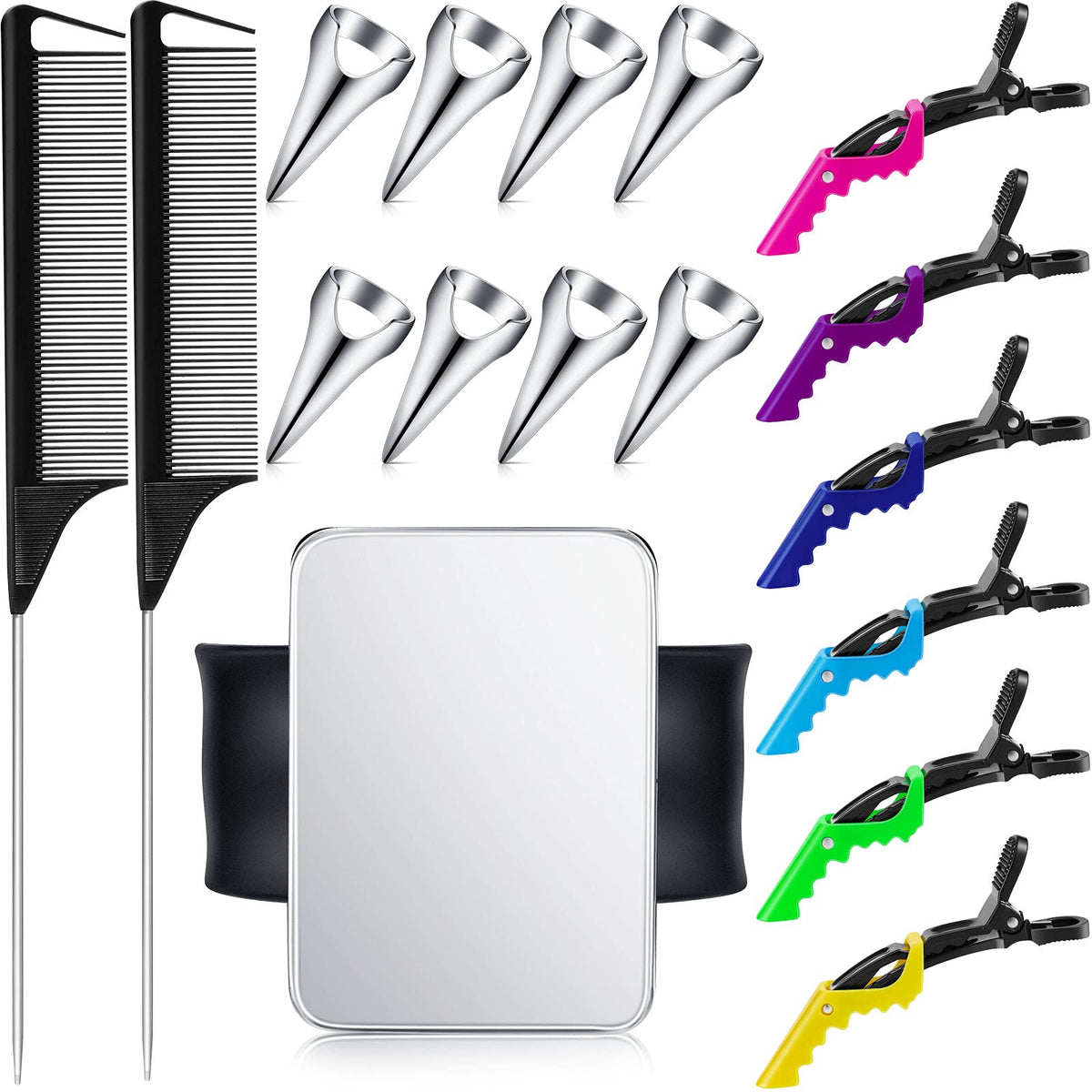 Chengu 8-Piece Hair Sectioning & Braiding Set - 6 Clips, 2 Combs, Wristband, Black