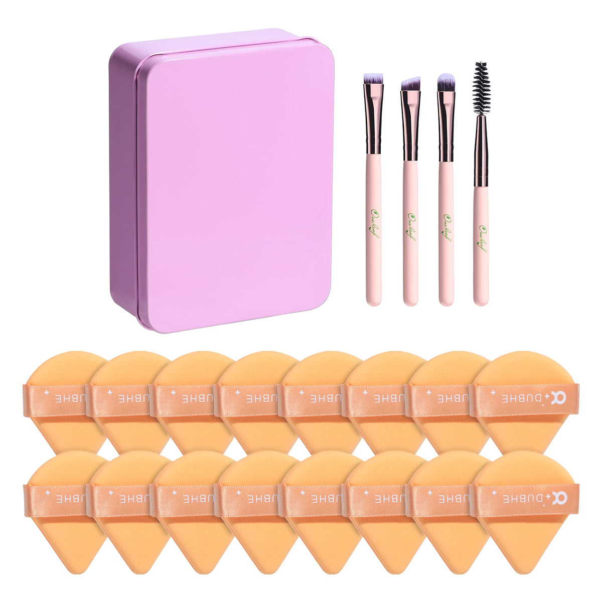 Oneleaf 16 Pcs Powder Puff & 4 Makeup Brushes - Soft Velour Foundation Sponge Set