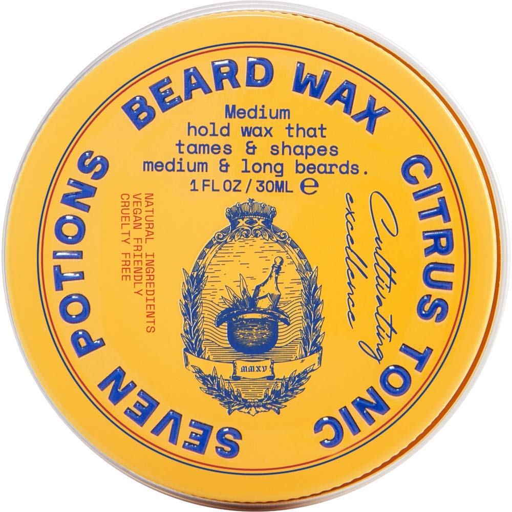 Seven Potions Beard Wax For Men - Medium Hold, All-Natural, Vegan, Citrus Tonic, 1 Fl Oz