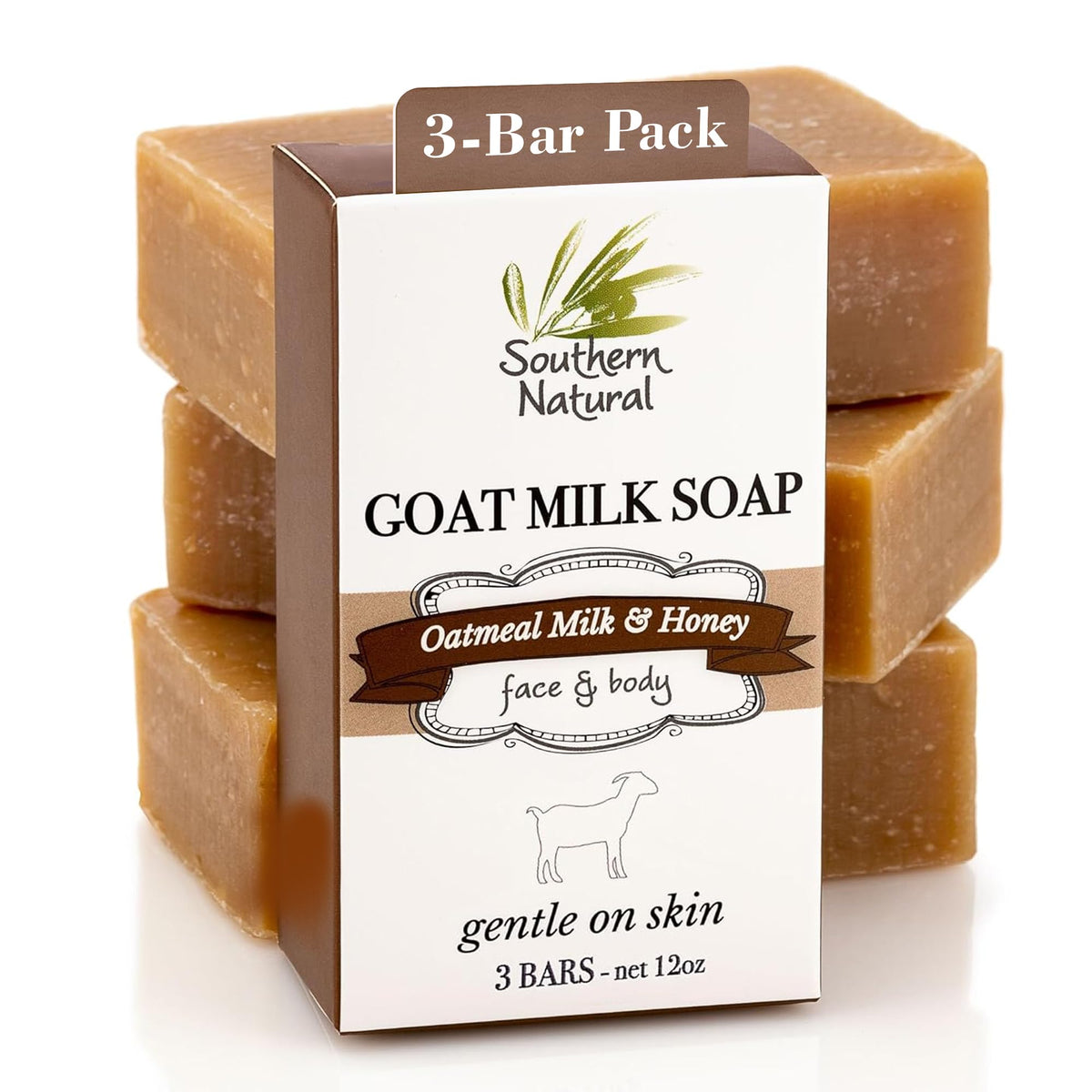 Southern Natural Goat Milk Soap Bar - Oatmeal Milk & Honey, 3 Pack For Sensitive Skin