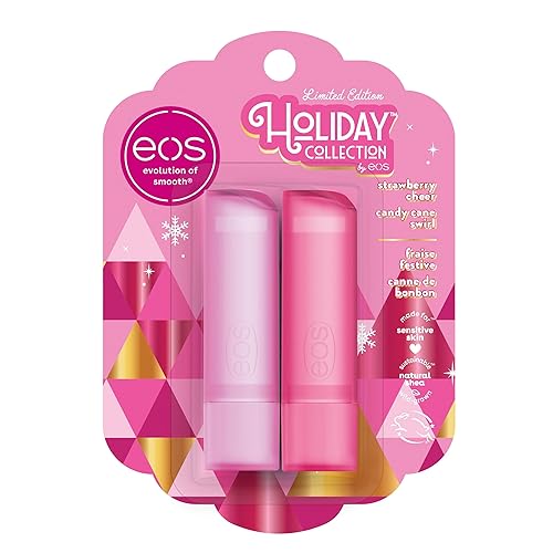 Eos Holiday Lip Balm Gift Set - Strawberry Cheer & Candy Cane, 2-Pack, All-Day Moisture