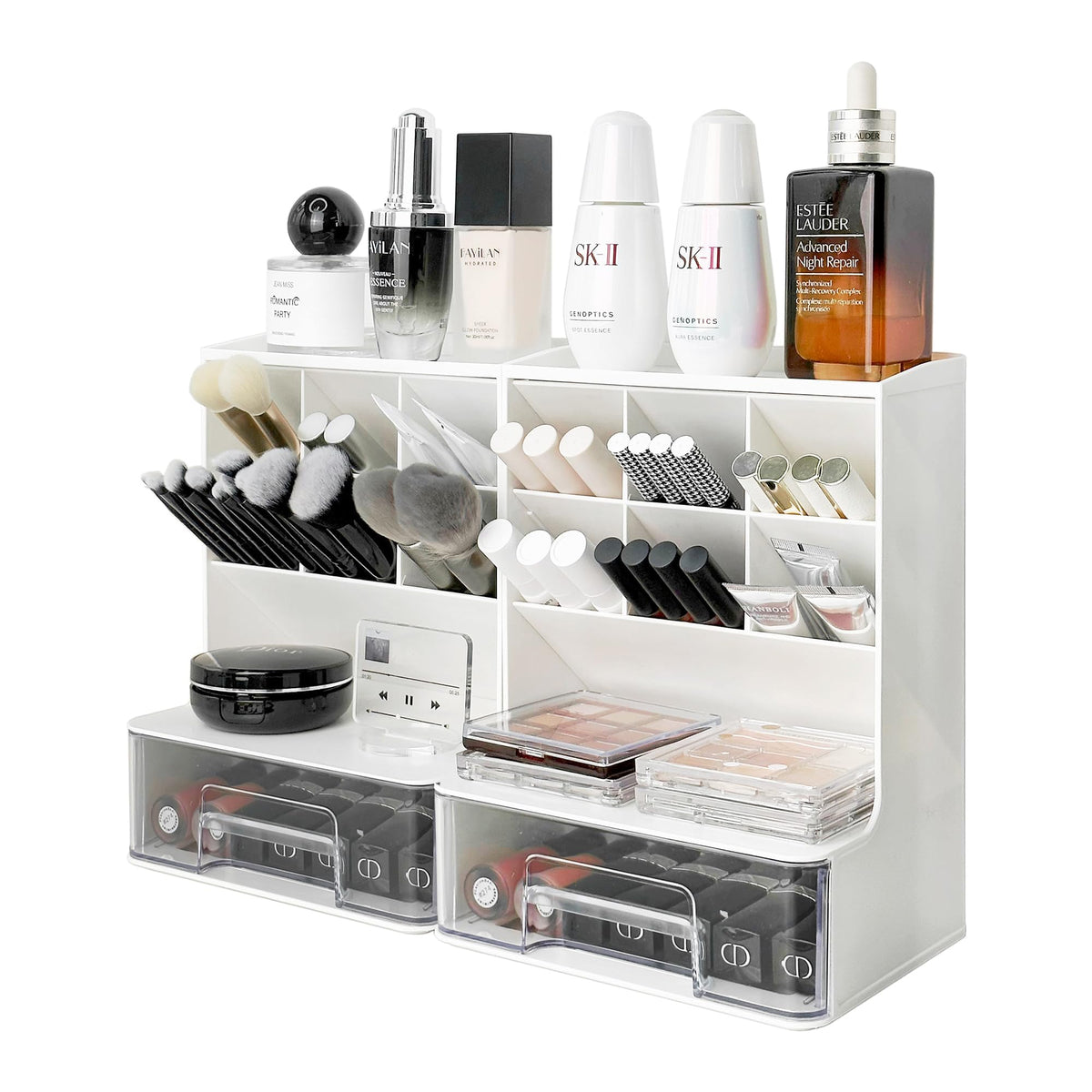 Meajio 2 Pack Acrylic Makeup Organizer - White Cosmetic Storage For Vanity & Bathroom Counter