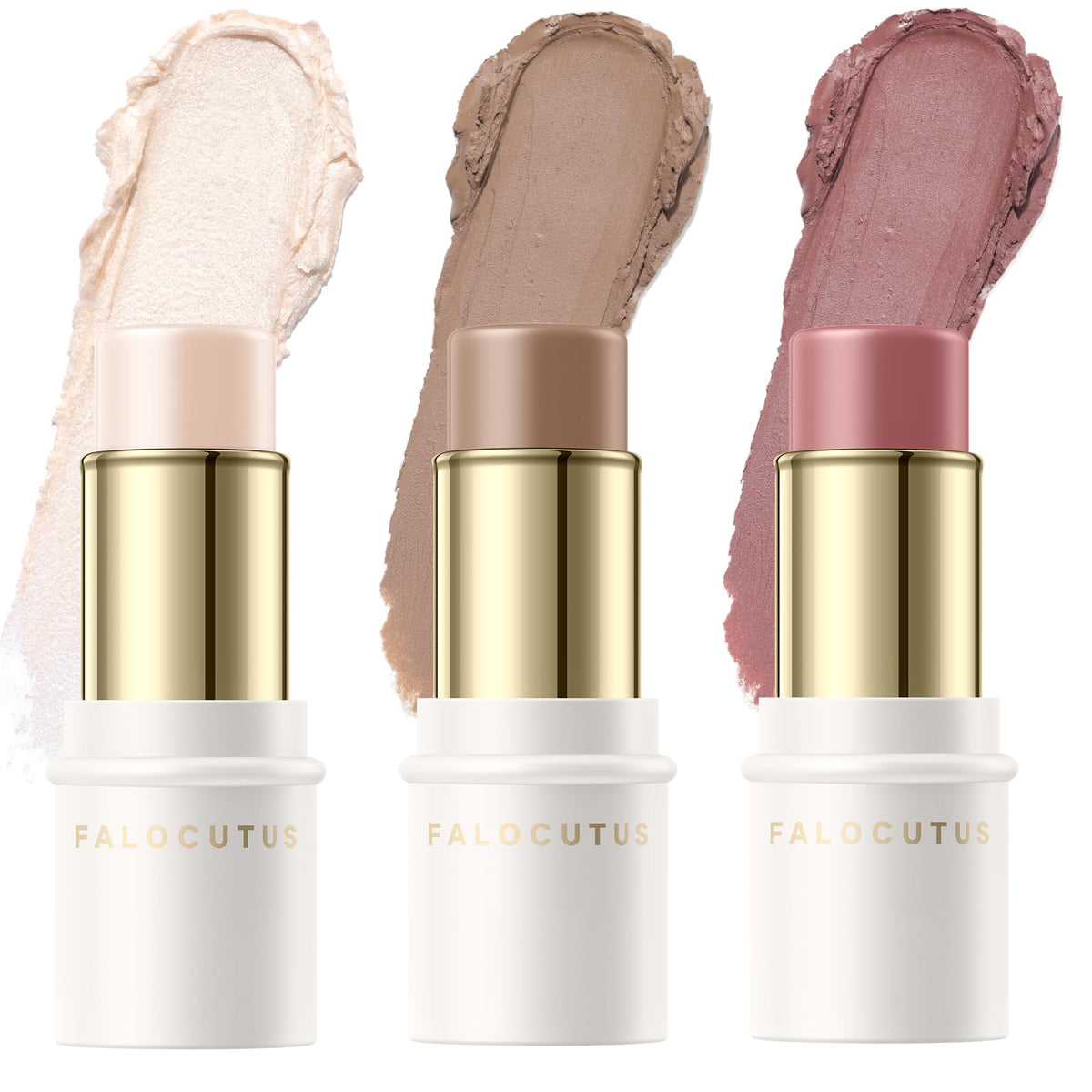 Falocutus 3 Pcs Contour Stick Set - Long Lasting Cream Blush & Highlighter, Light Warm