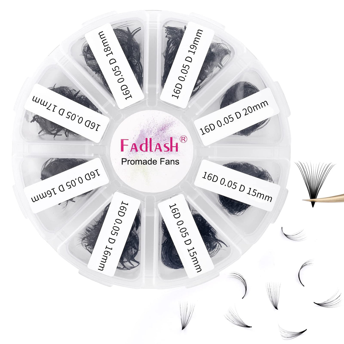 FADLASH 1000pcs D Curl Premade Fans Eyelash Extensions, 15-20mm Mink Fur Volume Lashes