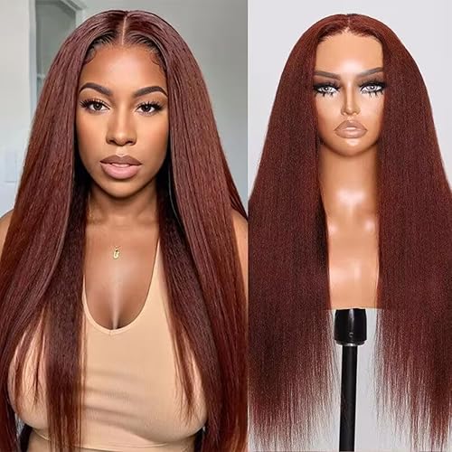 UNICE 18&quot; Bye Bye Knots Reddish Brown Glueless Human Hair Wig - Pre Cut, Pre Plucked, Yaki