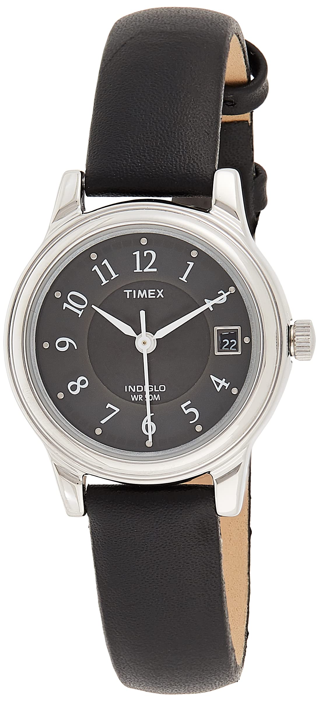 Timex Women'S T29291 Black Leather Strap Watch With Silver-Tone Accents