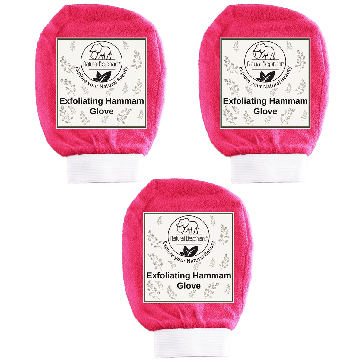 Natural Elephant Pink Tulip Hammam Glove - Exfoliating Pack Of 3 For Soft Skin