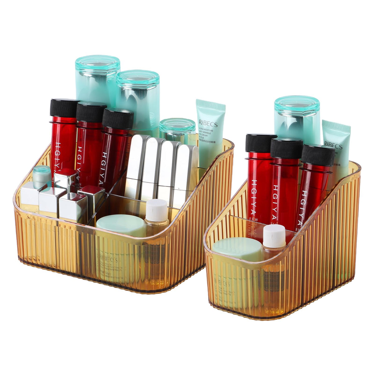 Osteed Amber Makeup Organizer - 8 Cup Vanity & Bathroom Brush Holder, Cosmetic & Skincare Stand