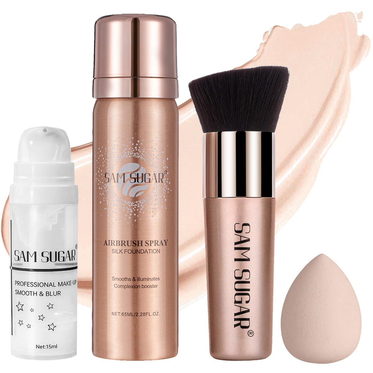 Lezero Airbrush Foundation Spray Set - Waterproof Liquid Matte Makeup & Hydrating Primer, Ivory White