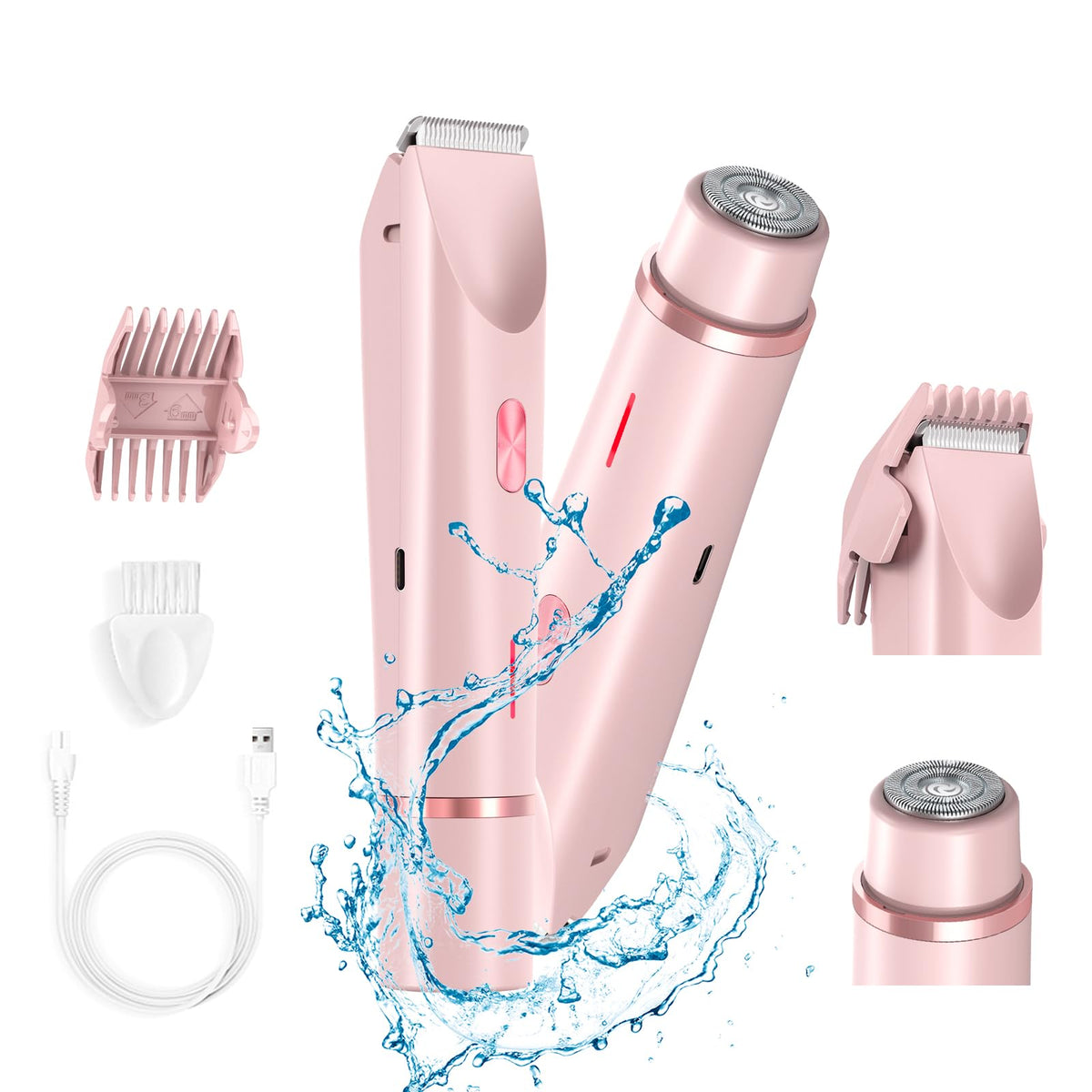 Riyuetan Pink Bikini Trimmer For Women, Waterproof Electric Shaver For Legs & Underarm