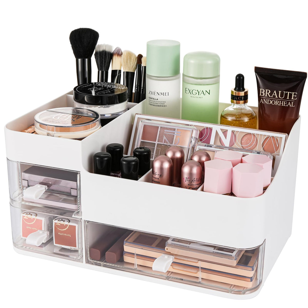 Klgo Makeup Organizer With 3 Clear Drawers - Plastic Cosmetic Display Case For Vanity & Skincare