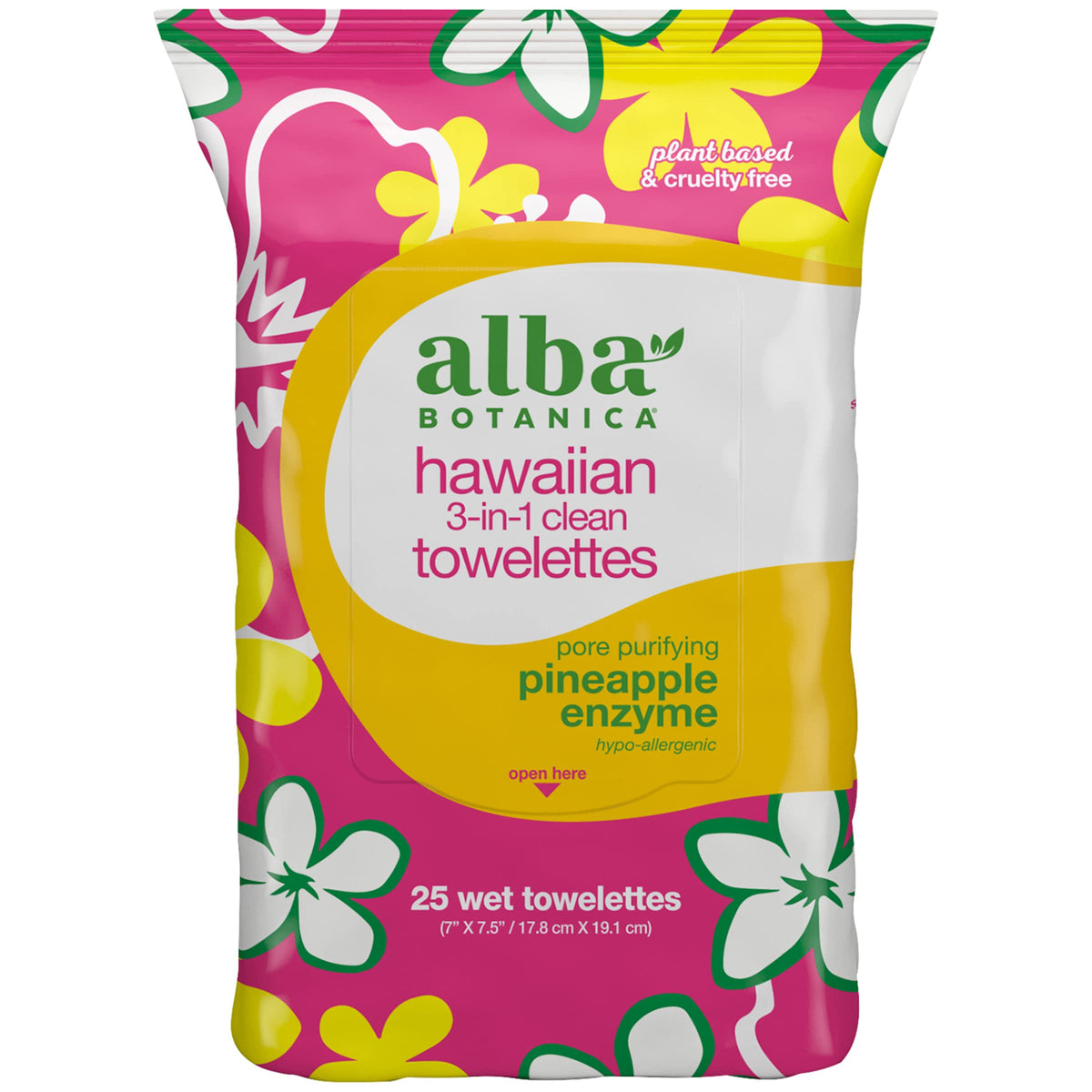 Alba Botanica Hawaiian 3-In-1 Clean Towelettes, Deep Pore Purifying, Pineapple, 25 Count