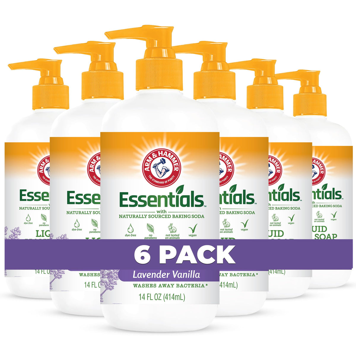 Arm & Hammer Liquid Hand Soap 6 Pack, Lavender Vanilla, 14 Fl Oz - Natural Skin Cleanser