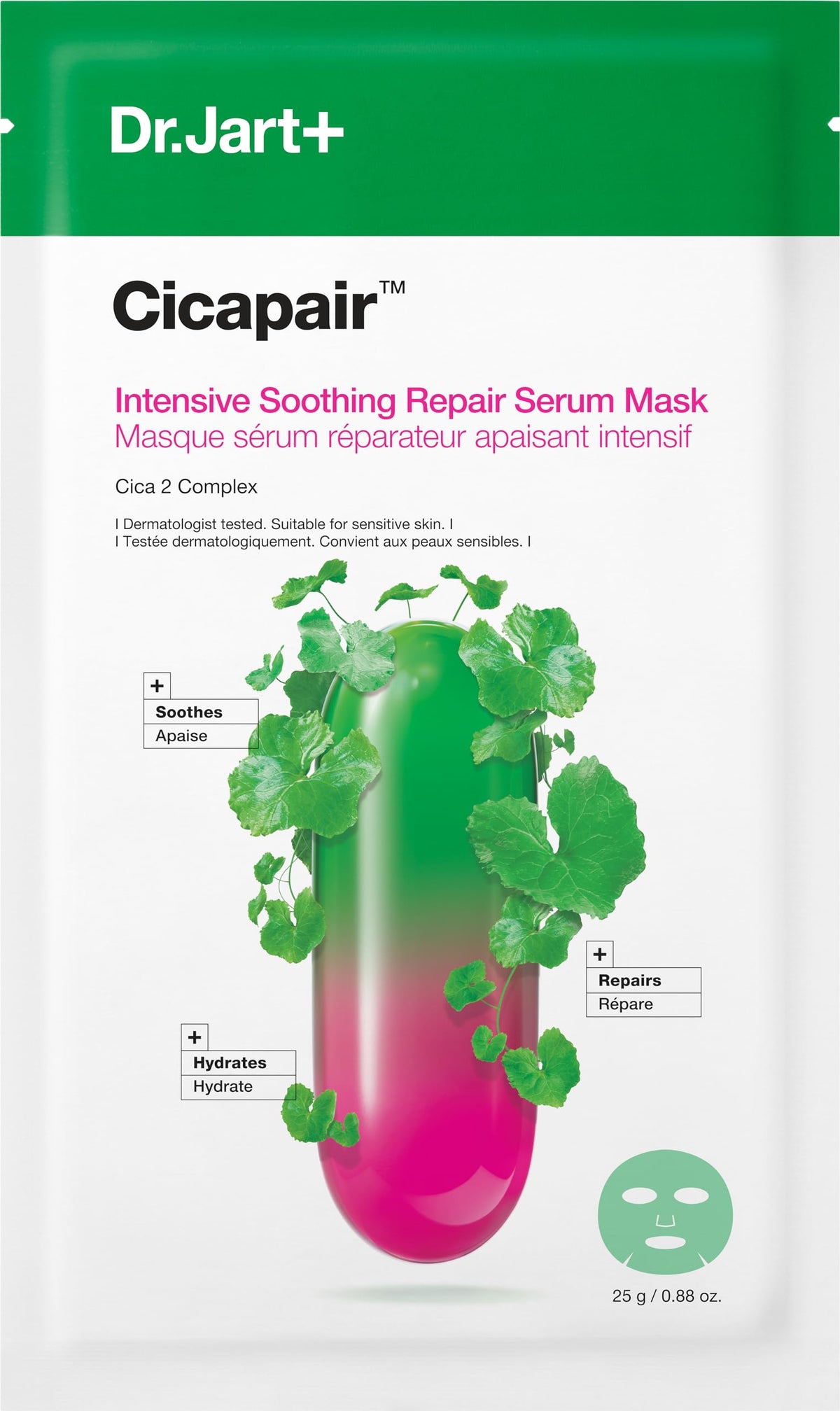 Dr.Jart+ Cicapair™ Sensitive Skin Serum Face Mask For Redness | Korean Sheet Mask, 1 Pack