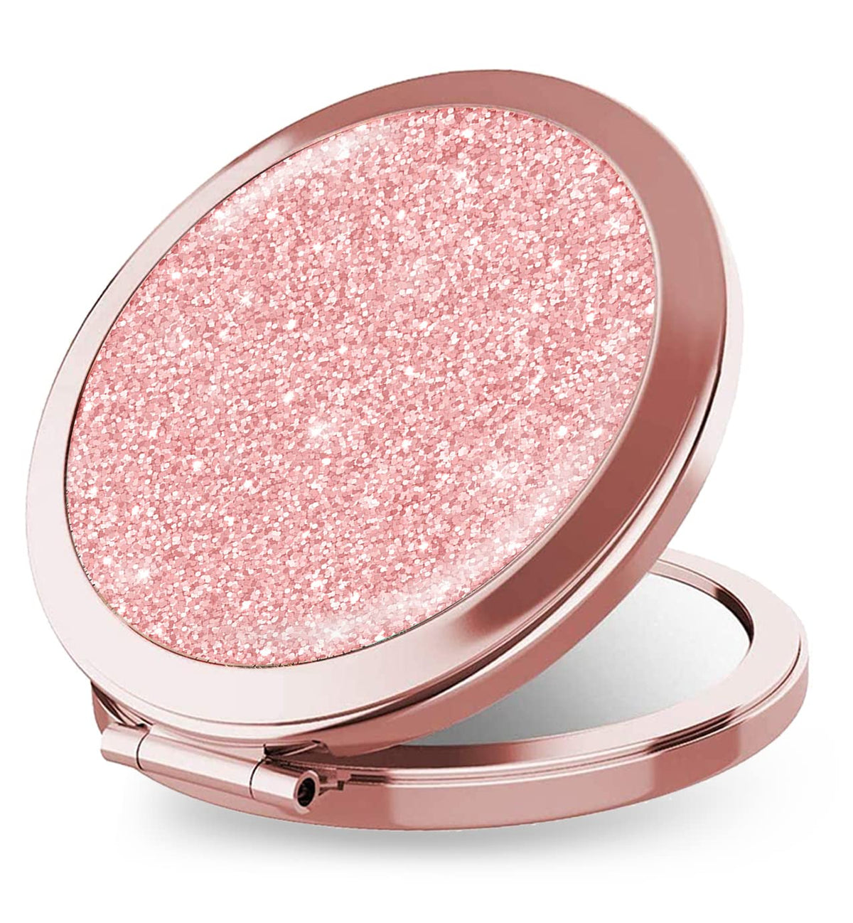 Iampanda Rose Gold Compact Mirror - Mini Pocket Makeup Mirror With 2X Magnification, Pink Scales