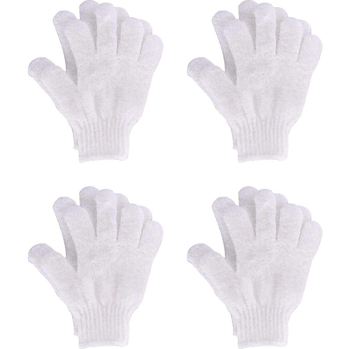 Hotop Dual-Sided Exfoliating Shower Gloves - 4 Pairs Scrubbing Bath Glove Set, White