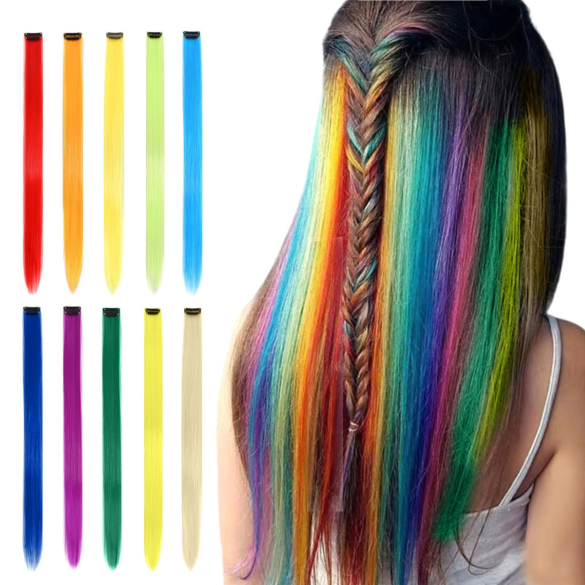 Yongyi 10 Pcs 20 Inch Colored Clip In Hair Extensions - Multi-Color Synthetic Hairpieces