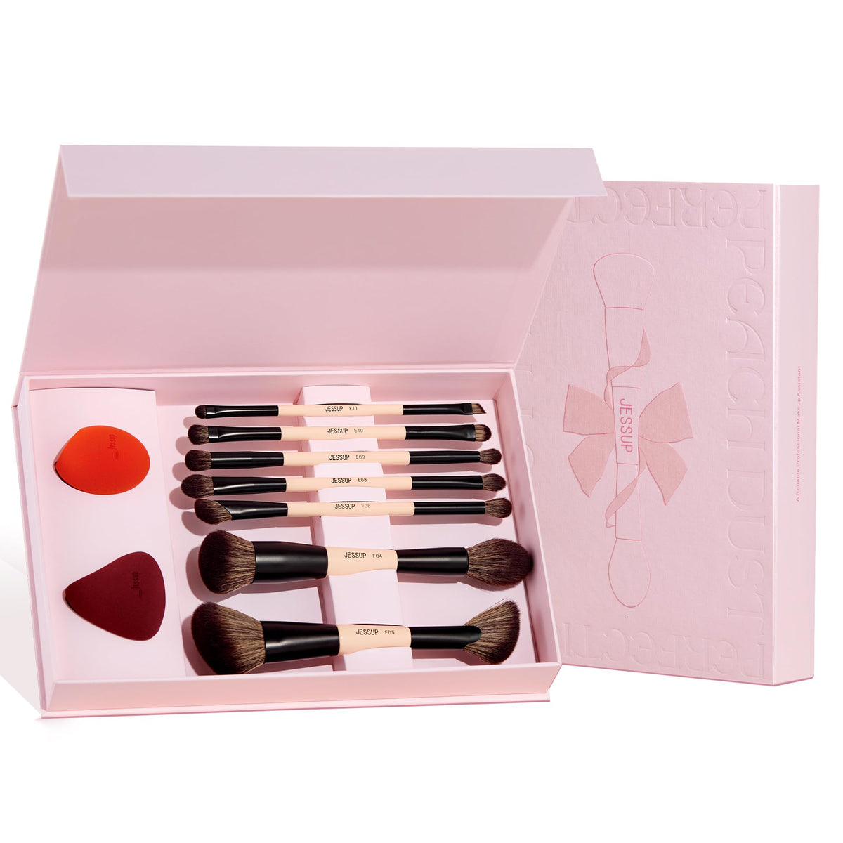 Jessup 7Pcs Makeup Brush Set With Sponge - Double Sided For Foundation, Blush, Eyeshadow, Contour