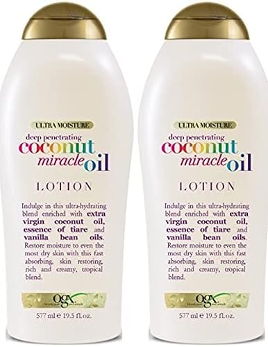 Ogx Coconut Oil Miracle Body Lotion 19.5 Fl Oz (2 Pack) - Moisturizing & Nourishing Skin