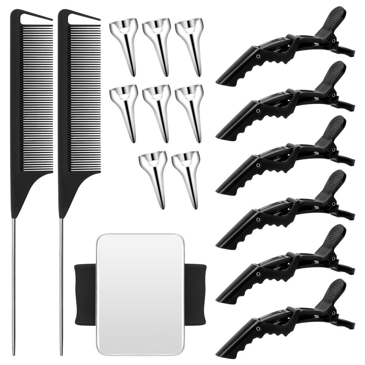 Coldairsoap 17 Piece Hair Tool Set - Sectioning Rings, Combs, Clips & Magnetic Pin Holder - Black