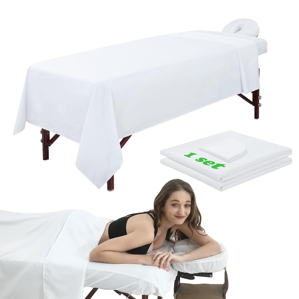 Omutavm 3 Piece Microfiber Massage Table Sheets Set - Soft, Waterproof, Oil Proof, White