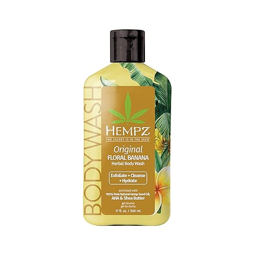 Hempz Body Wash - Hydrating Floral & Banana, Exfoliating With Shea Butter & Hemp Seed Oil, 17 Fl Oz