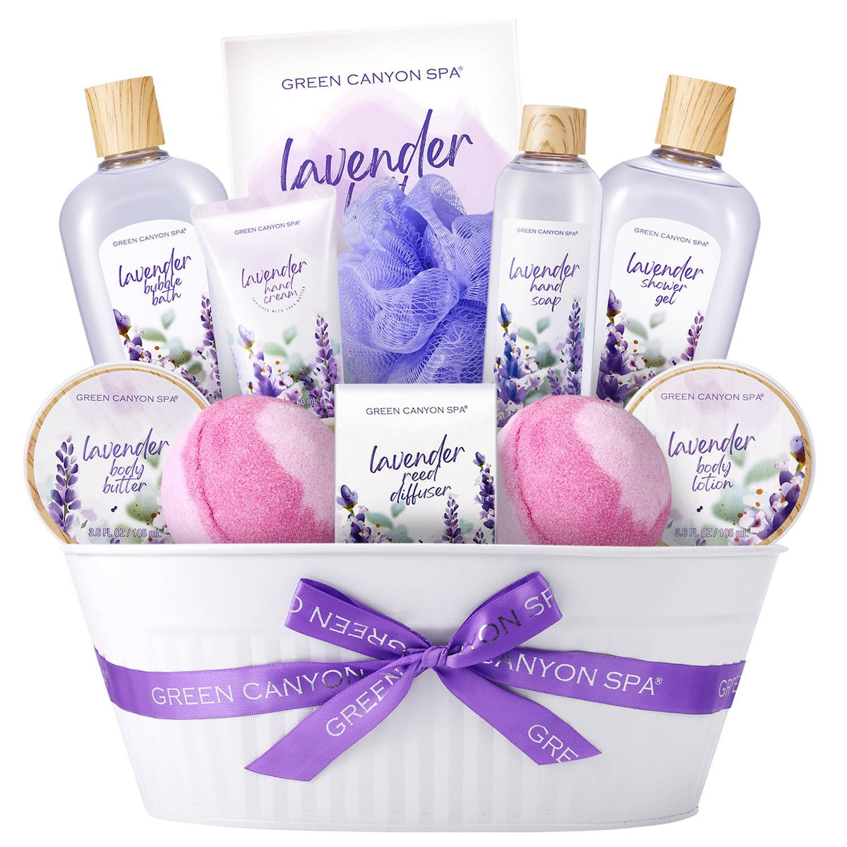 Green Canyon Spa 12Pcs Lavender Bath Set - Spa Gifts For Women, Christmas, Birthday