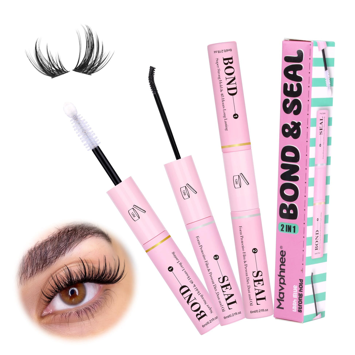 Mavphnee Lash Bond & Seal - Super Strong Hold Eyelash Glue, Waterproof 2 In 1 For Diy Extensions