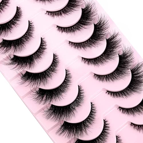 HBZGTLAD 3D Mink Lashes - 10 Pairs Handmade Wispy Fluffy Long Natural Eyelashes