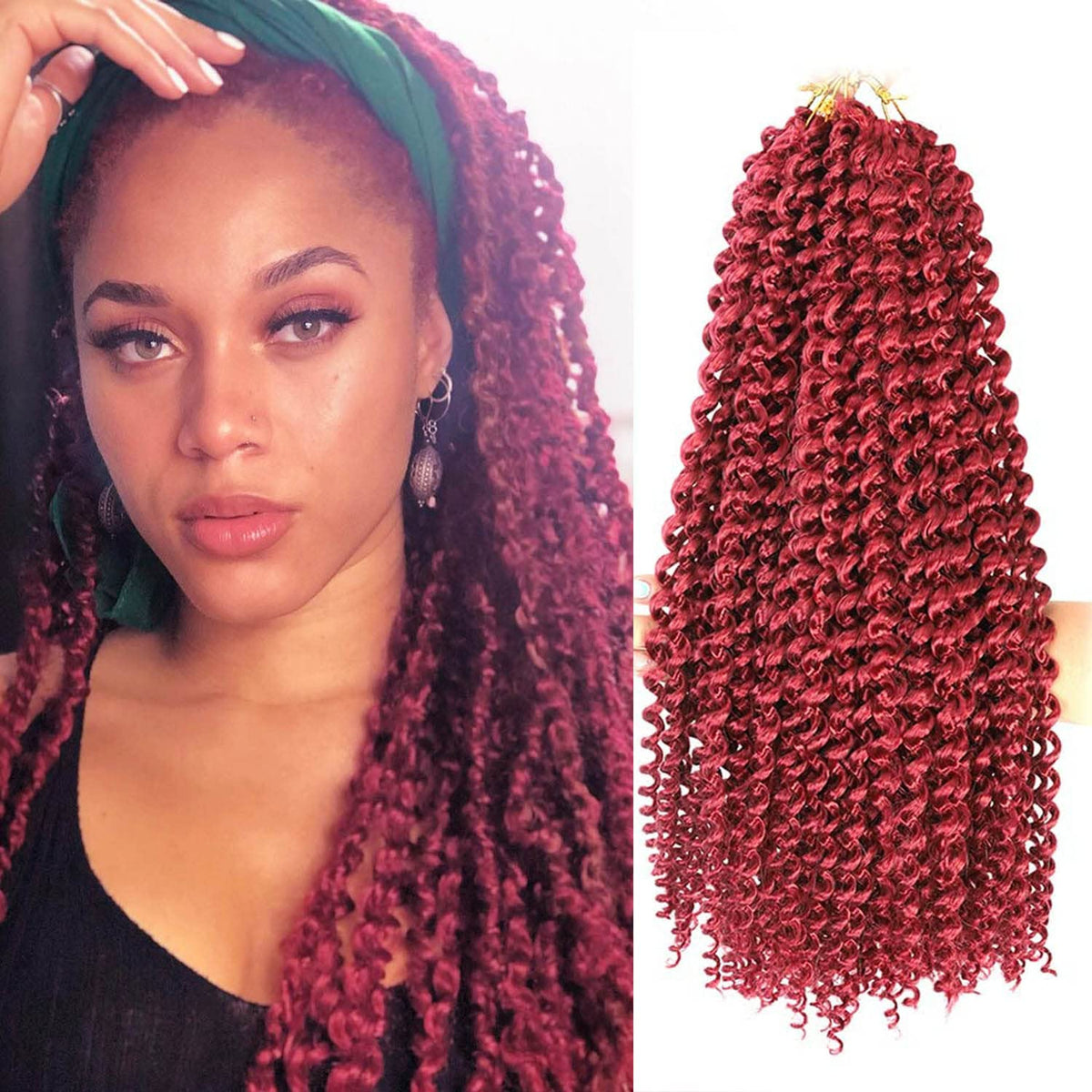 Renjoing 18 Inch Burgundy Passion Twist Hair - 6 Packs Water Wave Crochet Extensions