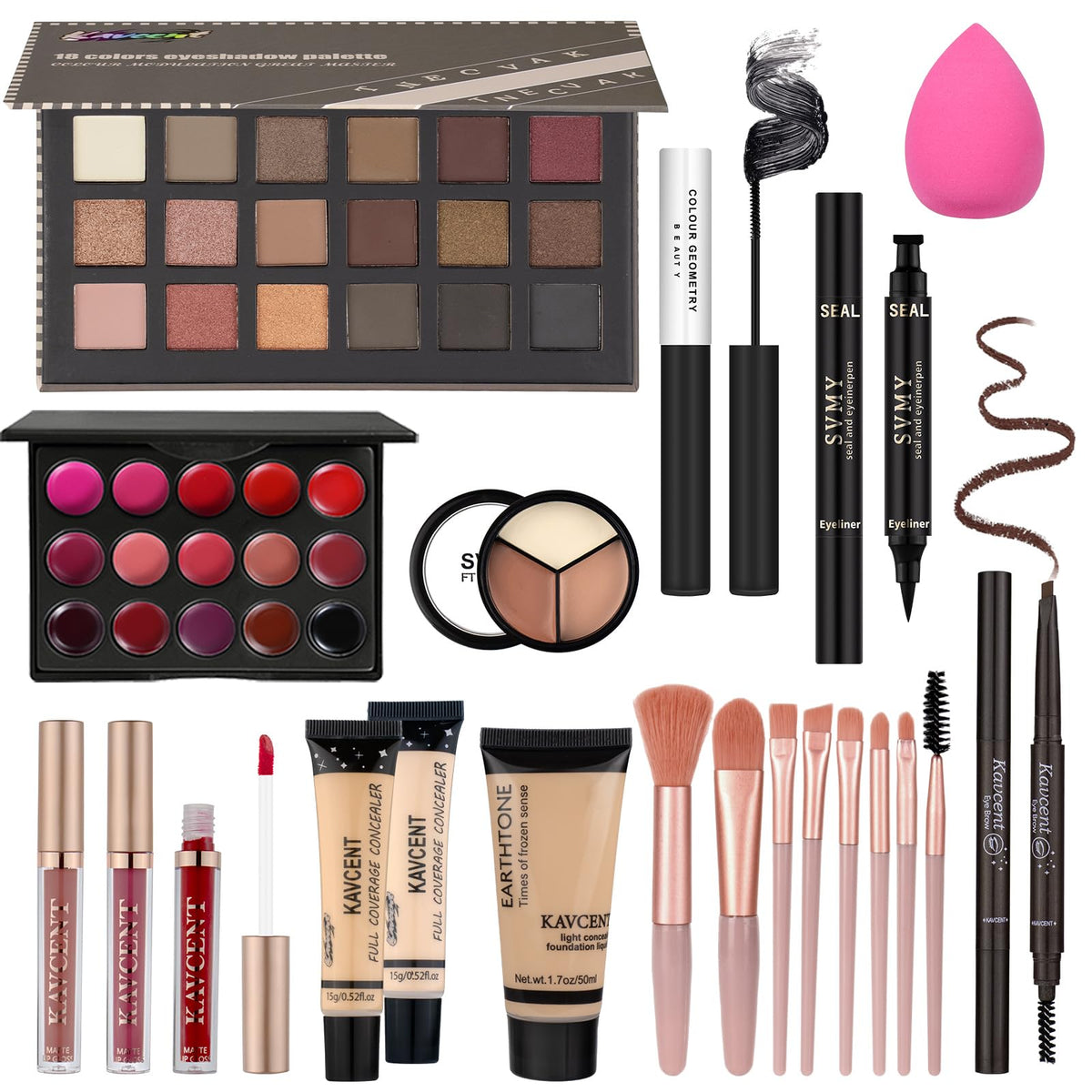 Kavcent Makeup Set For Women - Complete Kit With Eyeshadow, Lip Gloss, Foundation & More