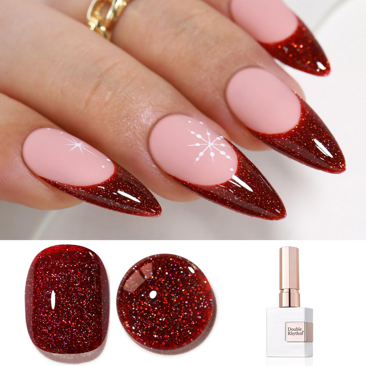 Double Rhythm Blood Red Glitter Gel Polish 15Ml Holographic Magnetic Nail Art Diy