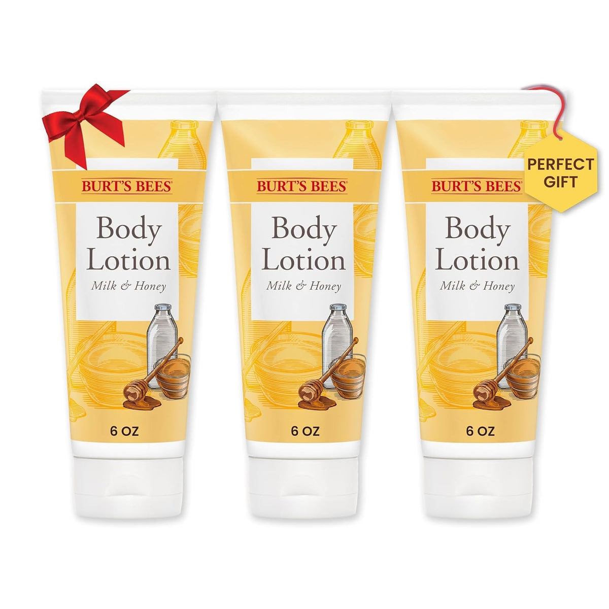 Burt'S Bees Body Lotion With Milk & Honey, 6 Oz (3-Pack) - Moisturizing For Normal To Dry Skin