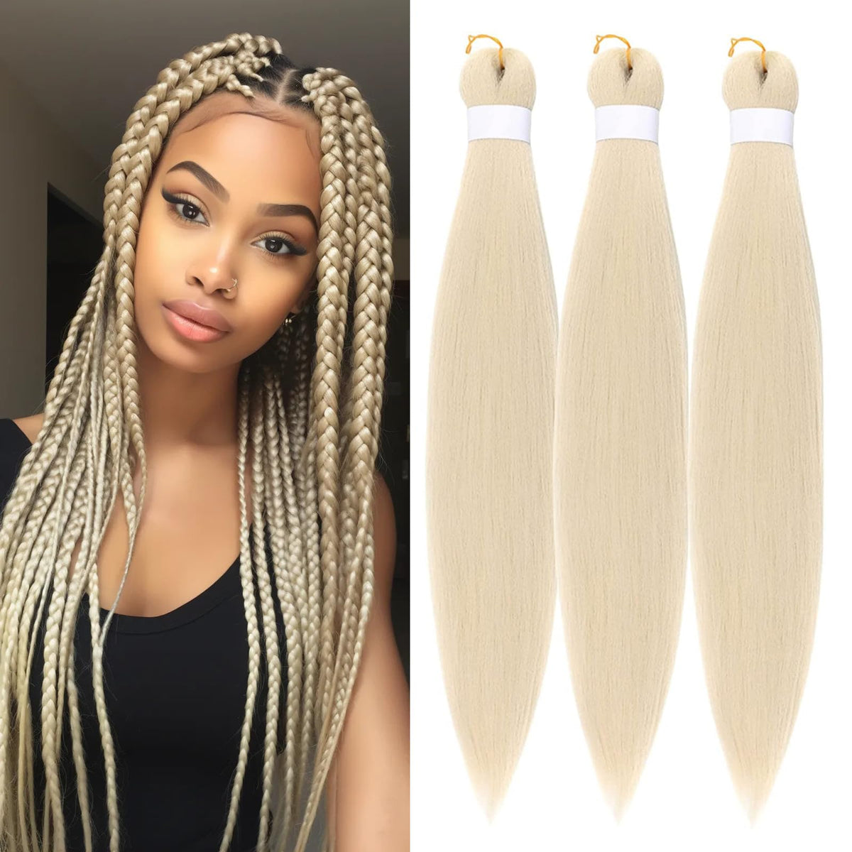 Roalnce Pre Stretched Braiding Hair 26Inch Blonde Yaki Texture 3 Packs Synthetic Extensions