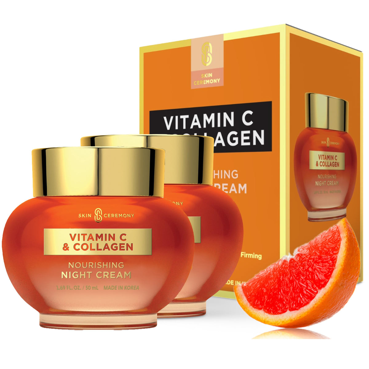 Skin Ceremony Vitamin C & Collagen Face Moisturizer - Anti-Aging Night Cream, 2 Pack