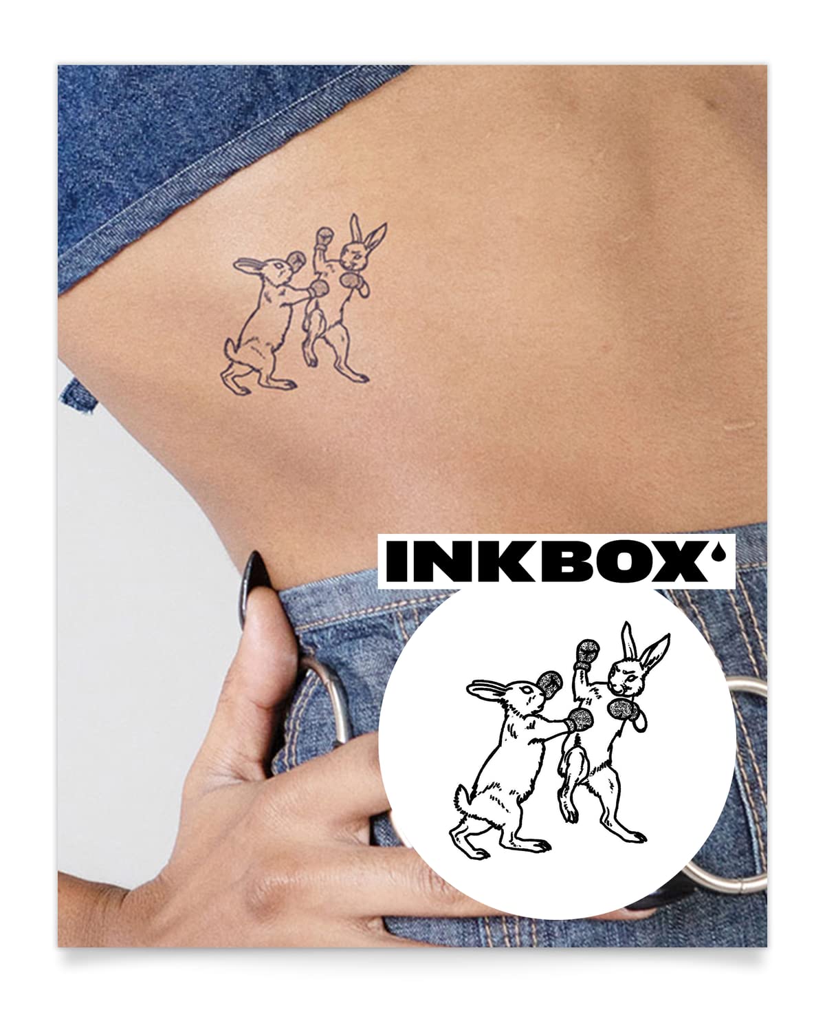 Inkbox Bunny Boxers Temporary Tattoo - Semi-Permanent, Water-Resistant, 3X3 In, Lasts 1-