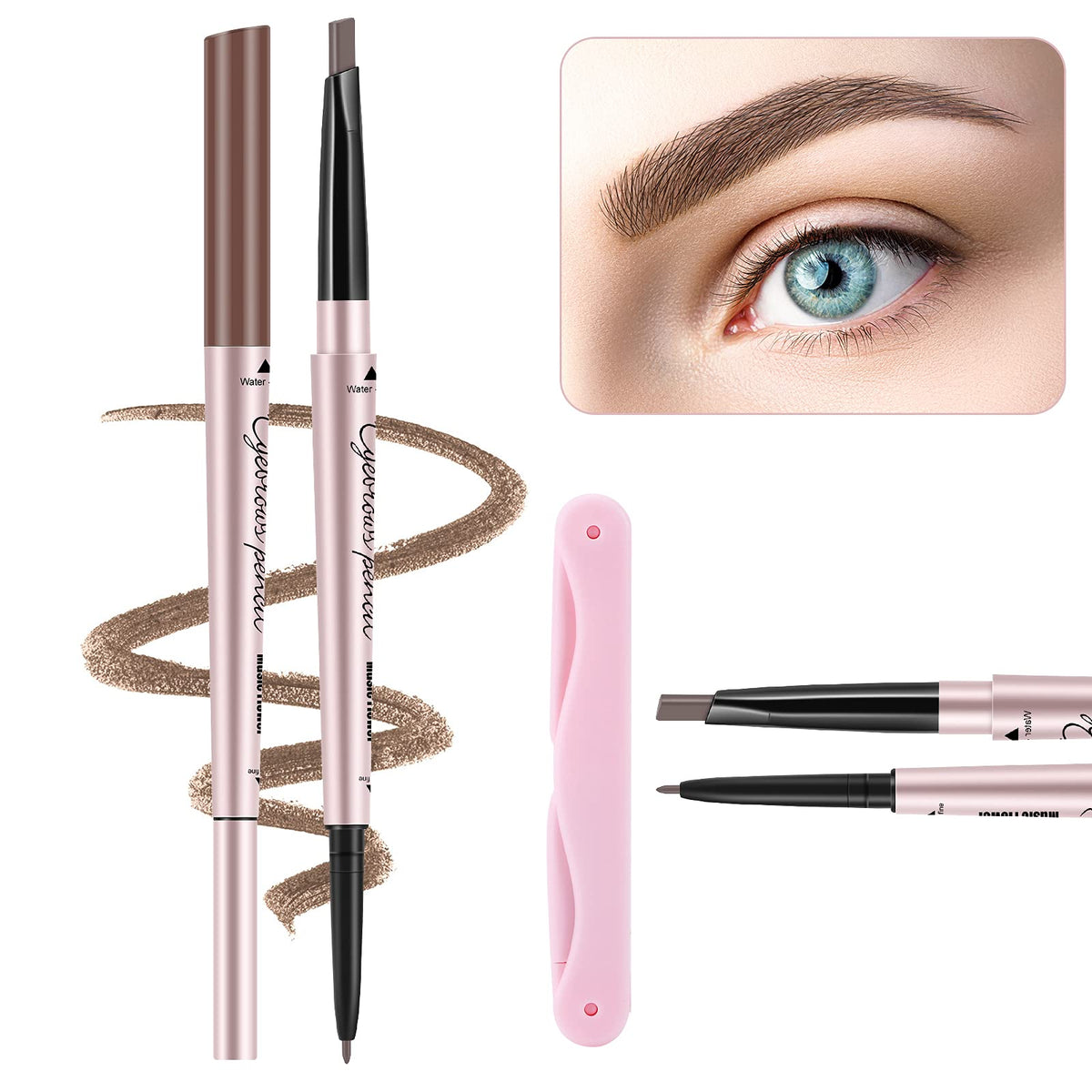 Turritopsisd Eyebrow Pencil Dual-Ends Waterproof Long-Lasting Light Brown With Trimmer