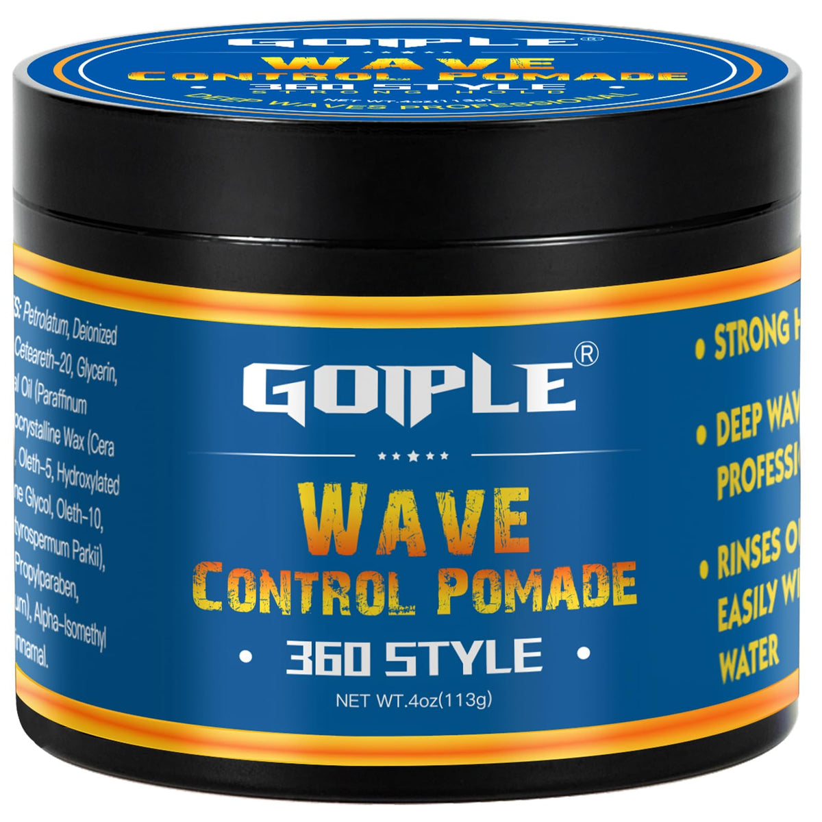 Goiple Natural Wave Pomade For Men - Strong Hold, Easy Wash, 4Oz Water-Based Hair Cream