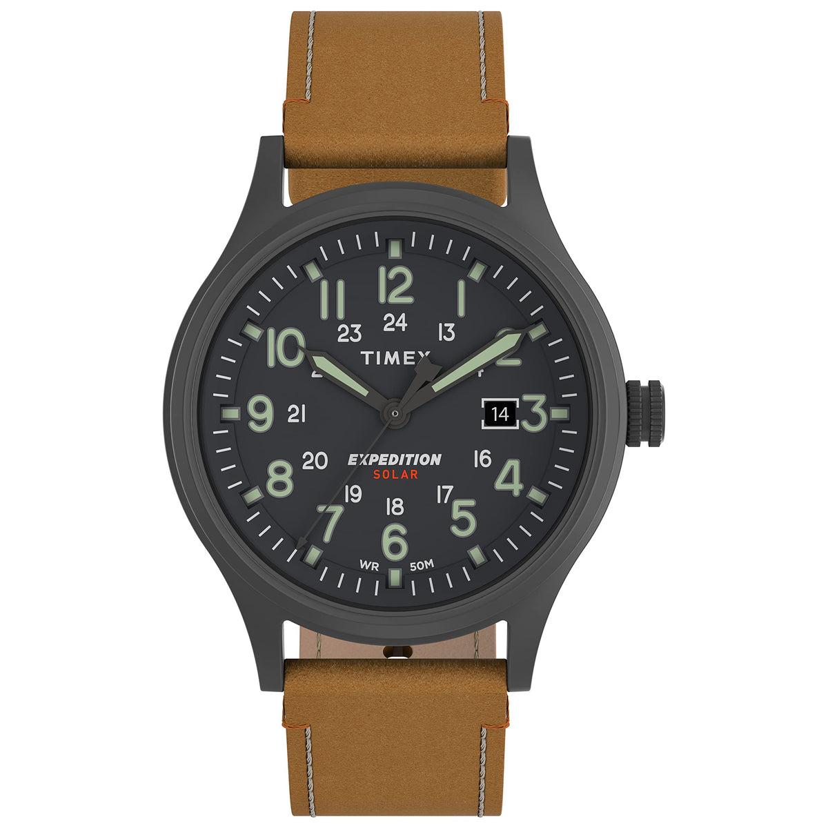 Timex Expedition Scout Solar Watch 40Mm Gunmetal Gray Dial Tan Leather Strap