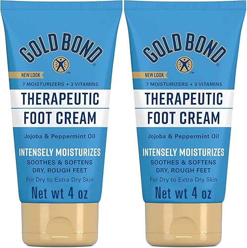 Gold Bond Therapeutic Foot Cream, 4 Oz (2-Pack) With Jojoba & Peppermint Oil, Moisturizer